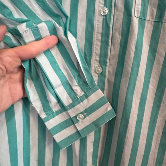 A NEW DAY NWT $25 Green Teal Striped Button Down Long Sleeve Shirt Size L - Picture 7 of 10